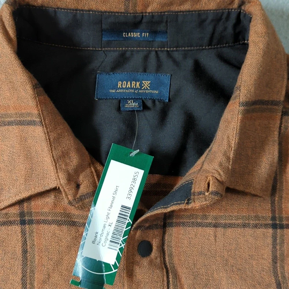 Roark Nordsman Light Flannel Shirt Mens XL Rust Plaid Organic Cotton Blend NWT - Picture 2 of 8